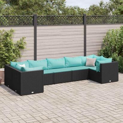 Set mobilier de grădină cu perne, 7 piese, negru, poliratan GartenMobel Dekor