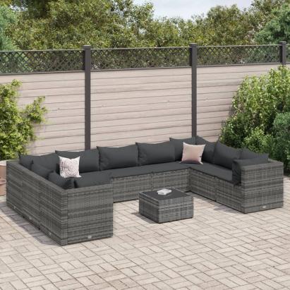 Set mobilier de grădină cu perne, 10 piese, gri, poliratan GartenMobel Dekor