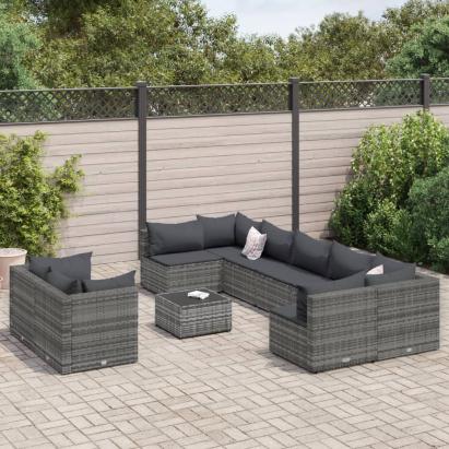 Set mobilier de grădină cu perne, 10 piese, gri, poliratan GartenMobel Dekor