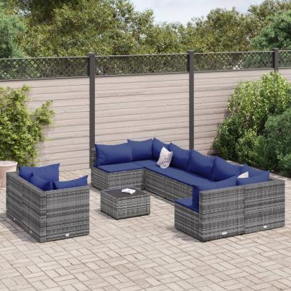 Set mobilier de grădină cu perne, 10 piese, gri, poliratan GartenMobel Dekor