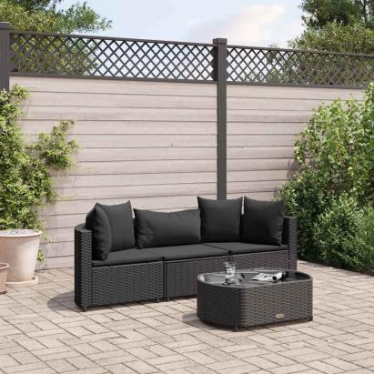 Set mobilier de grădină cu perne, 4 piese, negru, poliratan GartenMobel Dekor