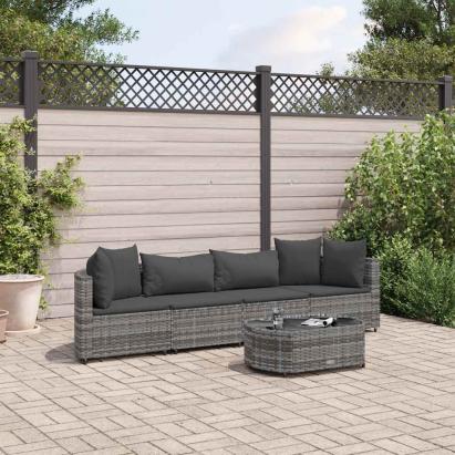 Set canapea de grădină cu perne, 5 piese, gri, poliratan GartenMobel Dekor
