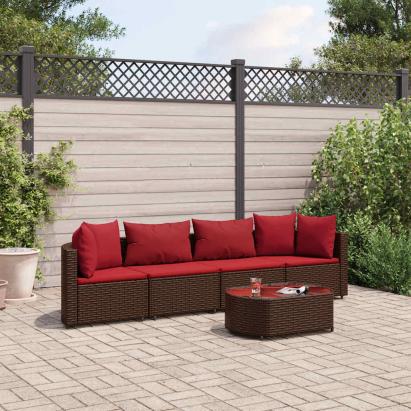 Set canapele de grădină cu perne, 5 piese, maro, poliratan GartenMobel Dekor