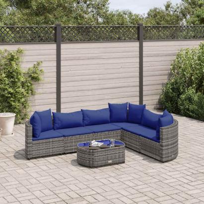 Set canapele de grădină, 7 piese, cu perne, gri, poliratan GartenMobel Dekor