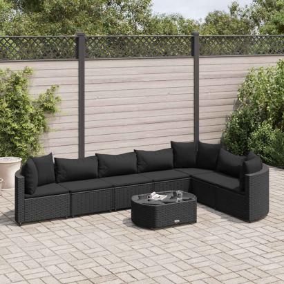 Set mobilier de grădină cu perne, 8 piese, negru, poliratan GartenMobel Dekor