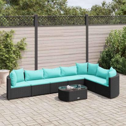 Set mobilier de grădină cu perne, 8 piese, negru, poliratan GartenMobel Dekor