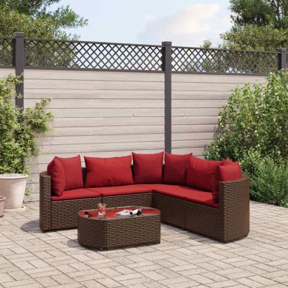 Set canapele de grădină cu perne, 6 piese, maro, poliratan GartenMobel Dekor