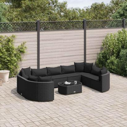 Set canapele de grădină cu perne, 10 piese, negru, poliratan GartenMobel Dekor