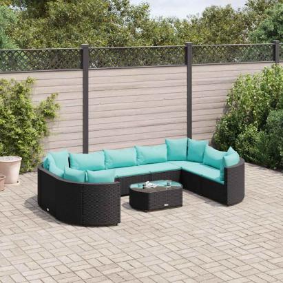 Set canapele de grădină cu perne, 10 piese, negru, poliratan GartenMobel Dekor