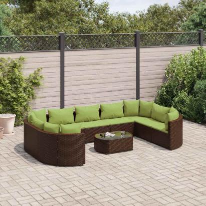 Set canapele de grădină cu perne, 10 piese, maro, poliratan GartenMobel Dekor