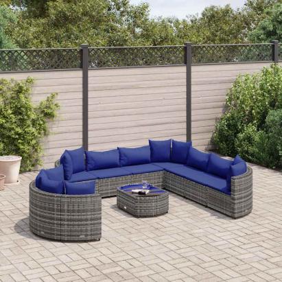 Set mobilier de grădină cu perne, 10 piese, gri, poliratan GartenMobel Dekor