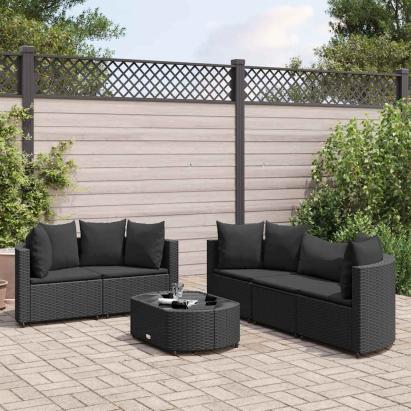 Set mobilier de grădină cu perne, 6 piese, negru, poliratan GartenMobel Dekor
