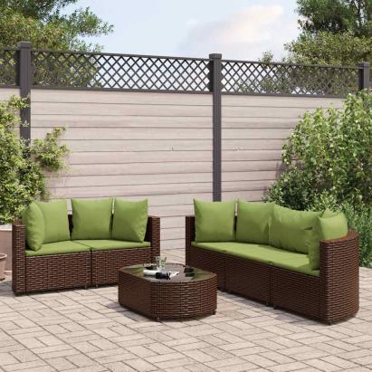 Set canapele de grădină cu perne, 6 piese, maro, poliratan GartenMobel Dekor