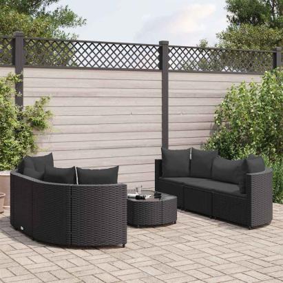 Set canapele de grădină cu perne, 7 piese, negru, poliratan GartenMobel Dekor