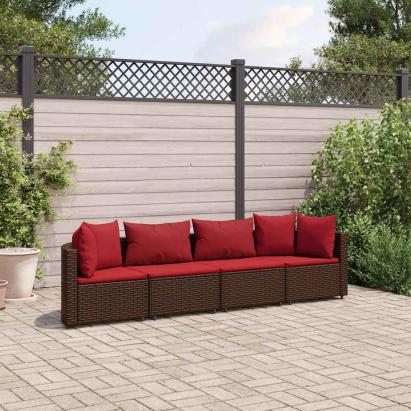 Set canapele de grădină, 4 piese, cu perne, maro poliratan maro GartenMobel Dekor