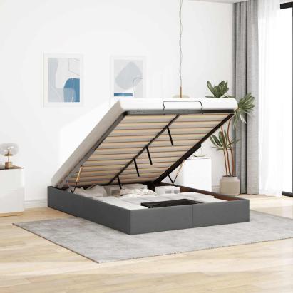 Cadru pat otoman fără saltea Gri închis 140x190 cm țesătură GartenMobel Dekor