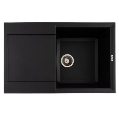 Chiuvetă bucătărie din granit cu 1 cuvă și scurgător HORIZON Flow, negru metallic