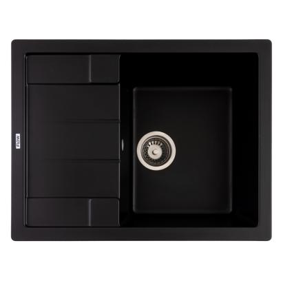 Chiuvetă bucătărie din granit ANILA Flow, 1 cuvă cu scurgător, negru, 645x495 mm