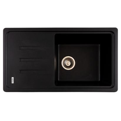 Chiuvetă bucătărie din granit cu scurgător, 1 cuvă, 780x435 mm, negru metalic, Flow