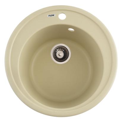 Chiuvetă de bucătărie din granit rotundă Flow SUN, Ivory, 510x200 mm