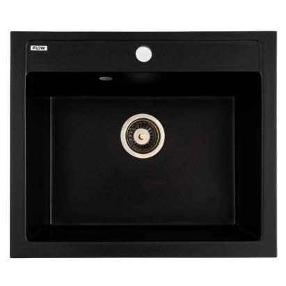 Chiuvetă bucătărie din granit cu 1 cuvă PRIZMA Flow, negru metalic, 590x495 mm