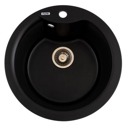 Chiuvetă bucătărie din granit rotundă WAVE Flow, negru metalic, 485x210 mm