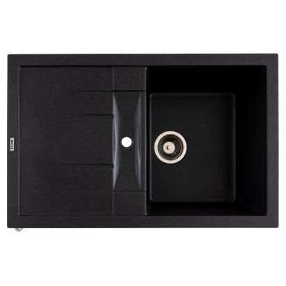 Chiuvetă bucătărie din granit cu 1 cuvă și scurgător, Graphite, 775x495 mm, Flow FORT