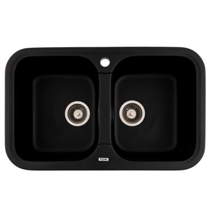 Chiuvetă bucătărie din granit cu 2 cuve, negru anthracite, 765x470 mm, Flow