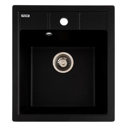 Chiuvetă bucătărie din granit cu 1 cuvă BRICK Flow, negru metalic, 460x515 mm