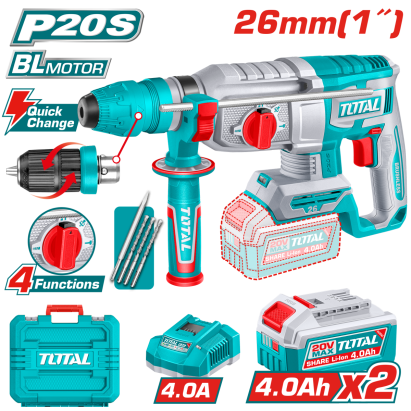 Ciocan rotopercutor TOTAL 20V 2.5J brushless cu 2 acumulatori 4Ah