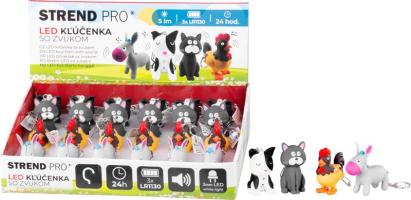 Svietidlo Strend Pro Keychain, kľúčenka, prívesok so zvukom, mačka/pes/kohút/osol, LED 5 lm, Sellbox 24 ks
