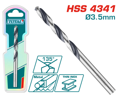 Burghiu pentru metal HSS 3.5 mm TOTAL, vârf 135°, HSS 4341