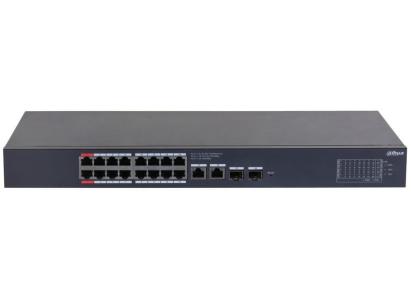 Switch Dahua CS4220-16GT-240, 20 porturi, 16x PoE Gb, 2x RJ45 Gb, 2x SFP Gb, 240 W, cu management SafetyGuard Surveillance