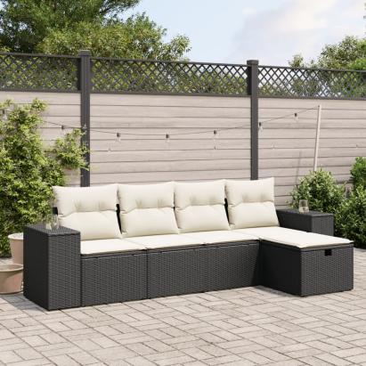 Set mobilier de grădină cu perne, 5 piese, negru, poliratan GartenMobel Dekor