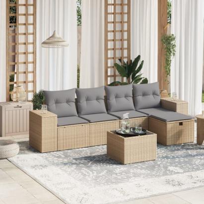 Set canapele de grădină, 6 piese, cu perne, bej, poliratan GartenMobel Dekor
