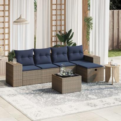 Set mobilier grădină cu perne, 6 piese, gri, poliratan GartenMobel Dekor
