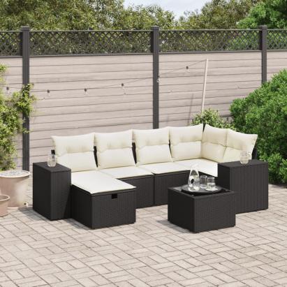 Set canapele de grădină cu perne, 7 piese, negru, poliratan GartenMobel Dekor
