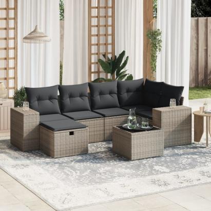 Set canapele de grădină, 7 piese, cu perne, gri, poliratan GartenMobel Dekor