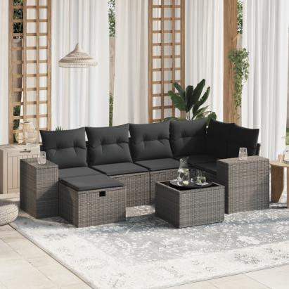 Set canapele de grădină cu perne, 7piese gri deschis poliratan GartenMobel Dekor