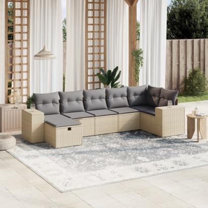Set canapele de grădină, 7 piese, cu perne, bej, poliratan GartenMobel Dekor