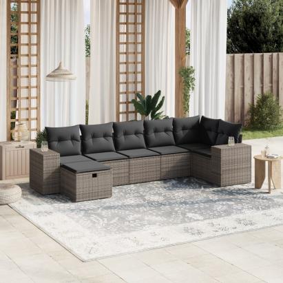 Set canapele de grădină, 7 piese, cu perne, gri, poliratan GartenMobel Dekor