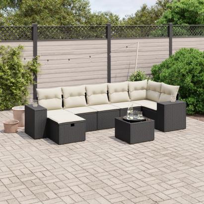 Set mobilier de grădină cu perne, 8 piese, negru, poliratan GartenMobel Dekor