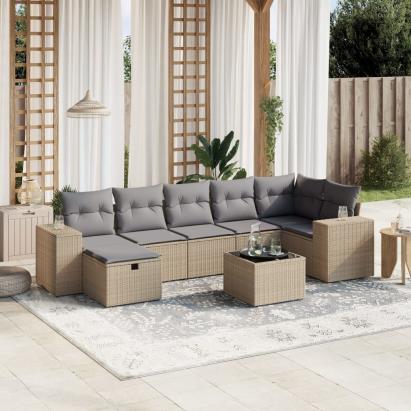 Set canapele de grădină, 8 piese, cu perne, bej, poliratan GartenMobel Dekor