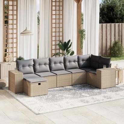 Set canapele de grădină, 7 piese, cu perne, bej, poliratan GartenMobel Dekor