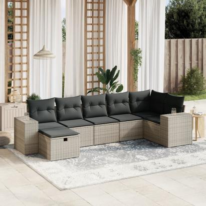 Set canapele de grădină, 7 piese, cu perne, gri, poliratan GartenMobel Dekor