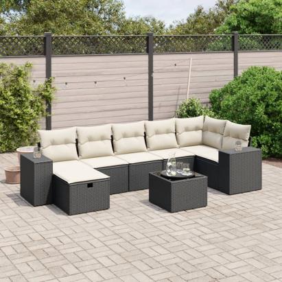 Set mobilier de grădină cu perne, 8 piese, negru, poliratan GartenMobel Dekor