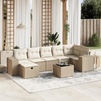 Set canapele de grădină, 8 piese, cu perne, bej, poliratan GartenMobel Dekor