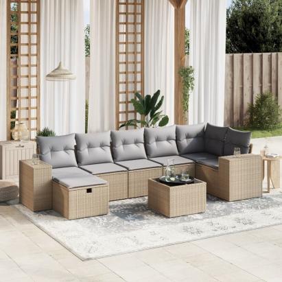 Set canapele de grădină, 8 piese, cu perne, bej, poliratan GartenMobel Dekor