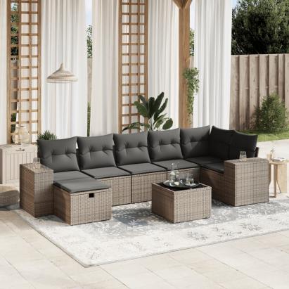 Set canapele de grădină cu perne, 8 piese, gri, poliratan GartenMobel Dekor