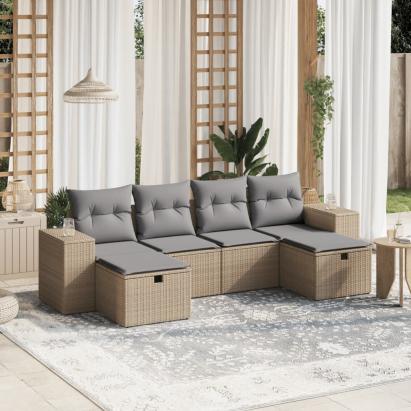 Set canapele de grădină, 6 piese, cu perne, bej, poliratan GartenMobel Dekor
